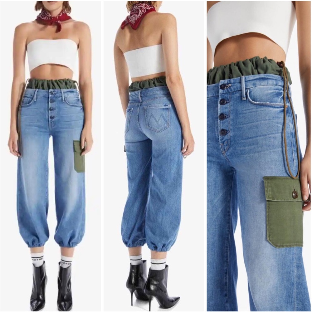 MOTHER Denim Balloon Drawstring Jeans in Pieces Of What? NEW